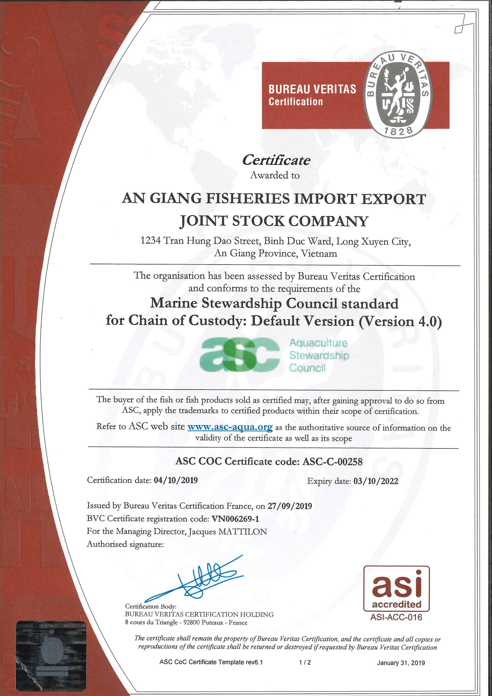 ASC COC Certificate code: ASC-C-00258